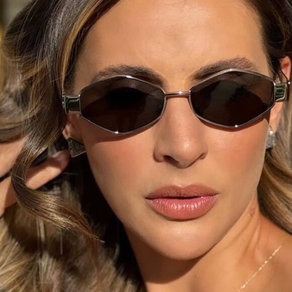 Celine CL40254U 28A Sunglasses Gold Geometric Frame, Smoke Lenses - Picture 6 of 12